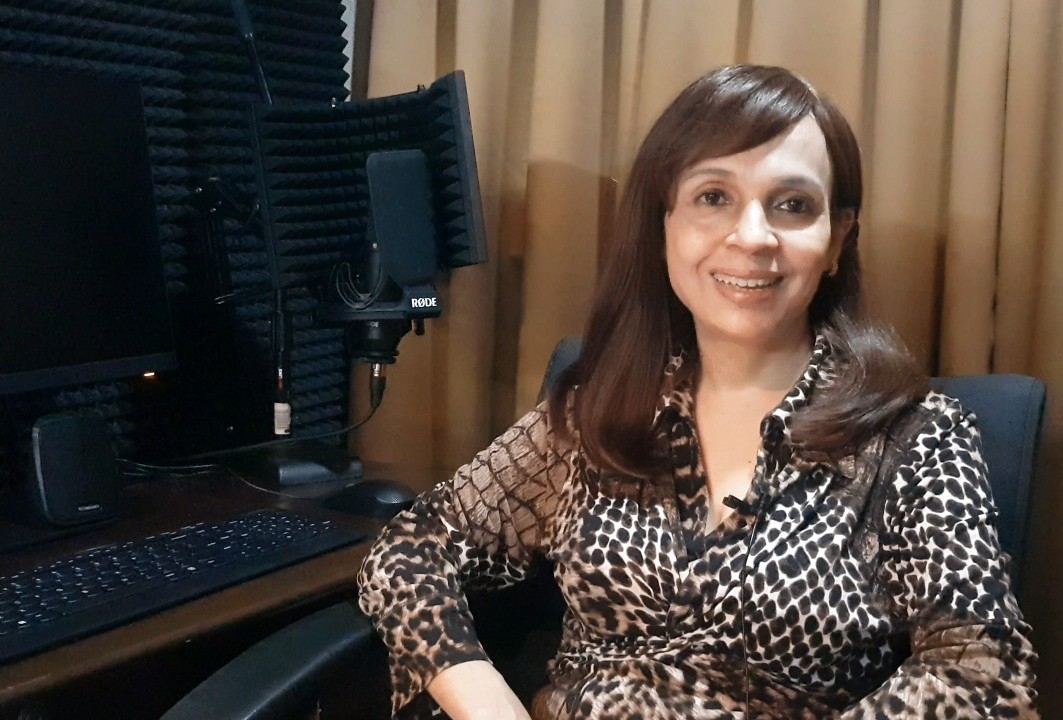 Vaishali in the recording booth